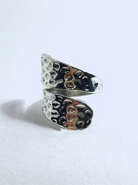 Hammered Texture Adjustable Silver Statement Ring - Stellify