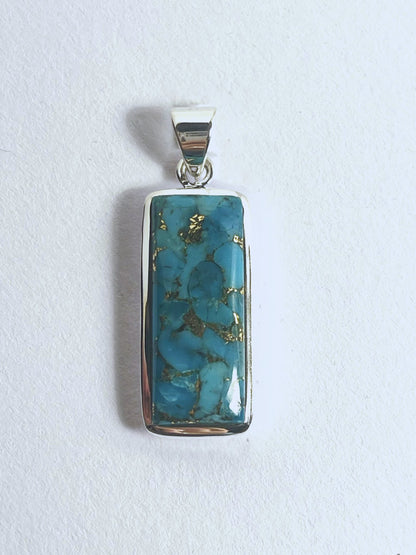 Sterling Silver 13.5cts Copper Mojave Turquoise Drop Pendant Necklace - Stellify