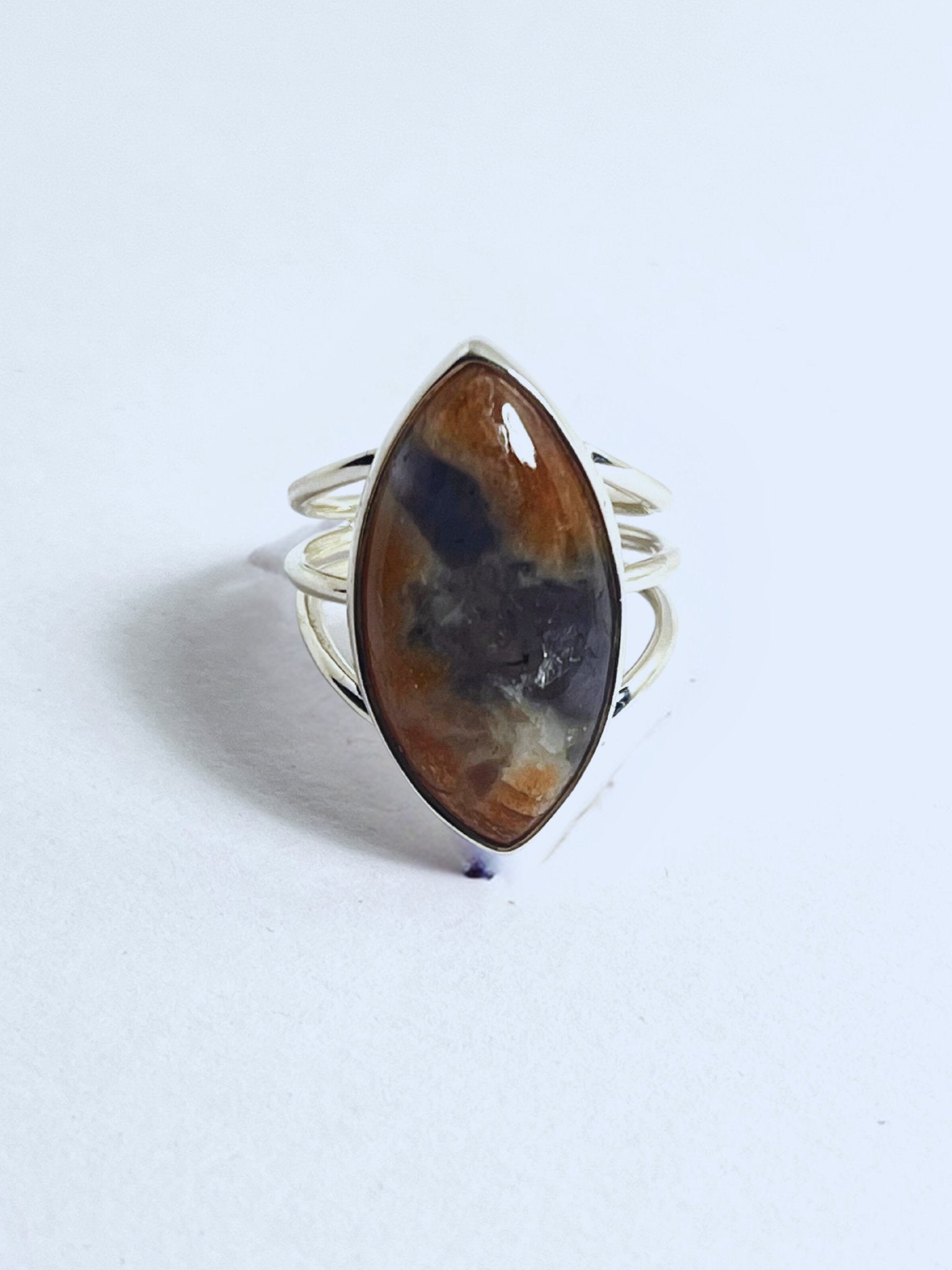 Sterling Silver 13ct Marquise Cut Iolite Sunstone Statement Ring - Stellify