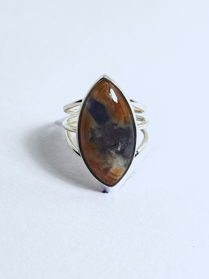 Sterling Silver 13ct Marquise Cut Iolite Sunstone Statement Ring - Stellify