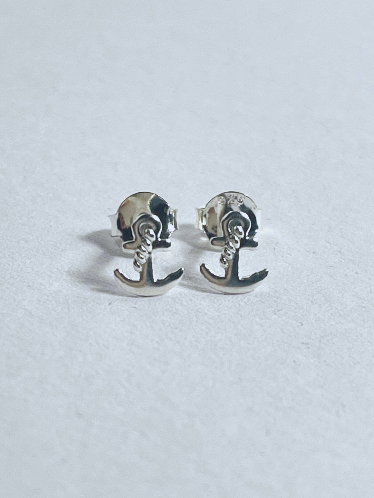 Sterling Silver Anchor Stud Earrings - Stellify