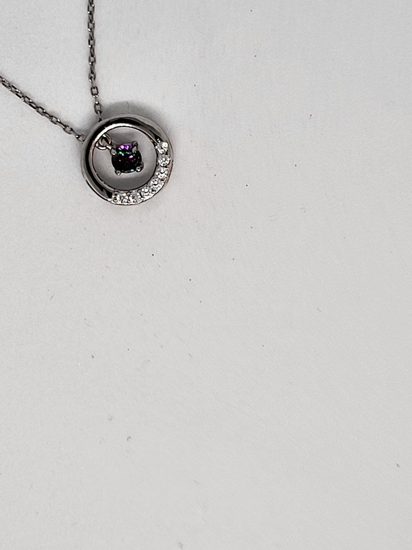 Sterling Silver Circle Pendant Necklace with Drop Mystic Topaz Stone - Stellify