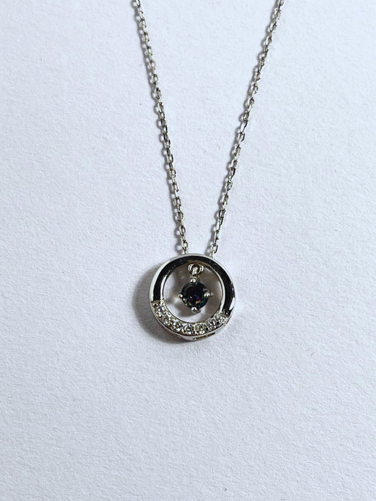 Sterling Silver Circle Pendant Necklace with Drop Mystic Topaz Stone - Stellify