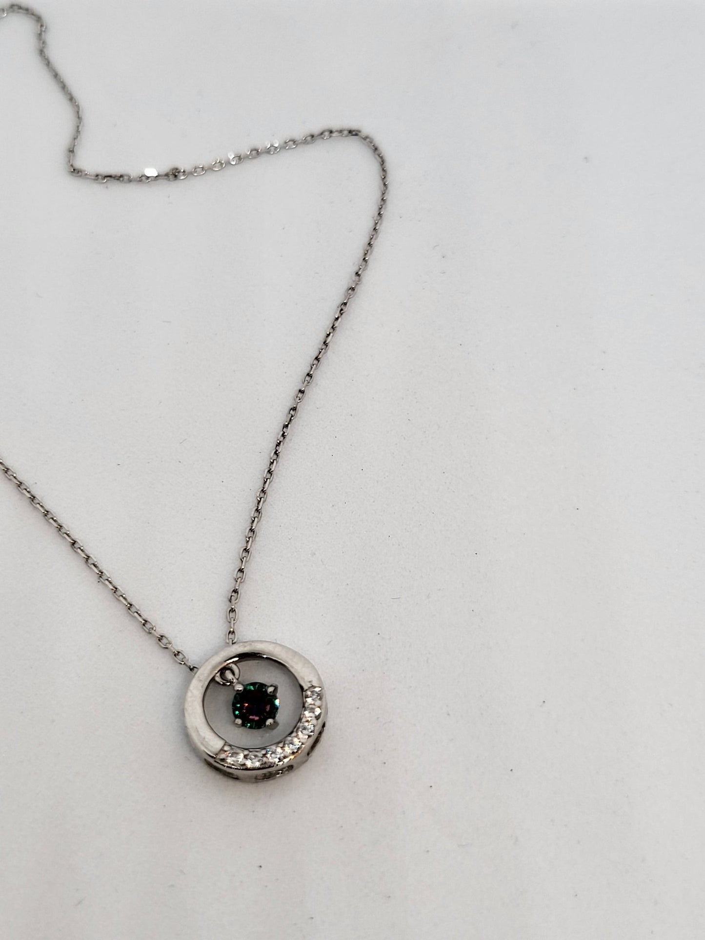Sterling Silver Circle Pendant Necklace with Drop Mystic Topaz Stone - Stellify