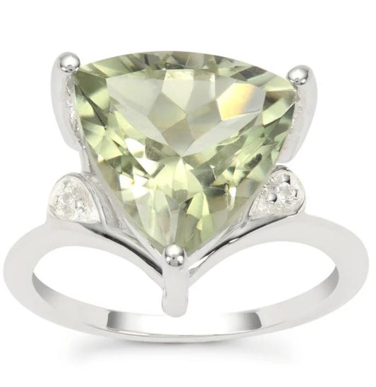 Sterling Silver Prasiolite and White Zircon Ring - Stellify